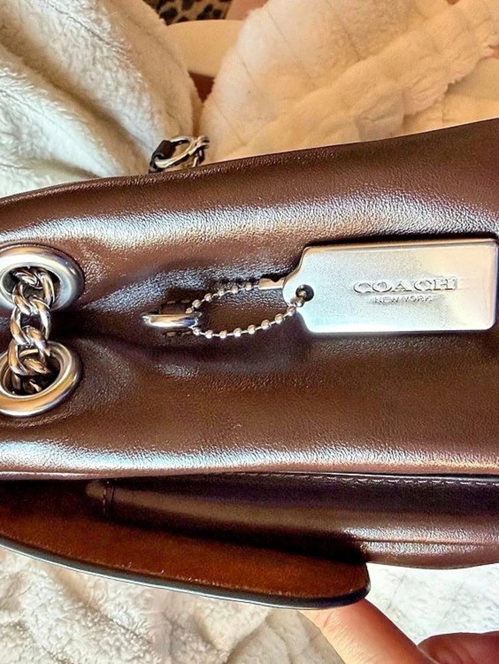 Coach Elodie Bag (Brown Crinkle Leather & Silver Hardware) - Picture 2 of 6
